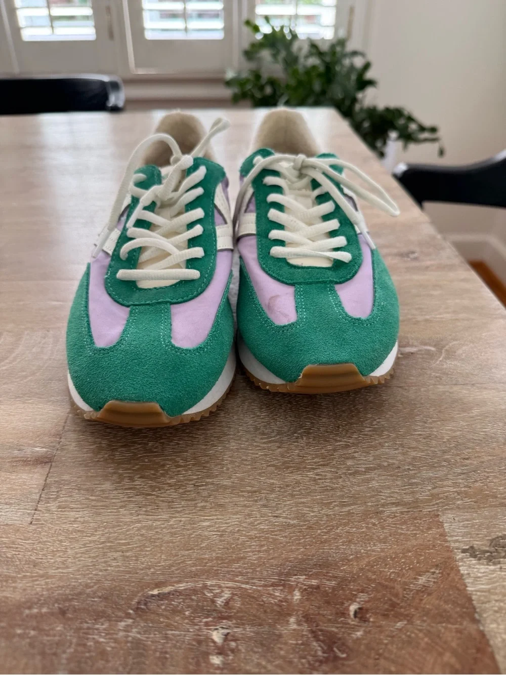 Women's Retro-Style Lace-Up Sneakers in Green, Lavender & Cream